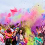 group of people having neon party